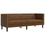 vidaXL Set canapele Chesterfield cu 3 locuri, maro piele întoarsă eco. vidaXL Set canapele Chesterfield cu 3 locuri, maro piele întoarsă eco.