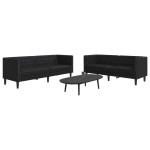 vidaXL Set canapele Chesterfield cu 2 locuri, negru, piele eco.