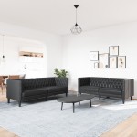 vidaXL Set canapele Chesterfield cu 2 locuri, negru, piele eco.