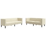 vidaXL Set canapele Chesterfield cu 2 locuri, crem, piele eco. vidaXL Set canapele Chesterfield cu 2 locuri, crem, piele eco.