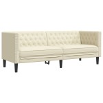 vidaXL Set canapele Chesterfield cu 2 locuri, crem, piele eco. vidaXL Set canapele Chesterfield cu 2 locuri, crem, piele eco.