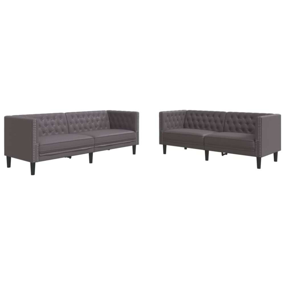 vidaXL Set canapele Chesterfield cu 2 locuri, gri, piele eco.