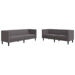 vidaXL Set canapele Chesterfield cu 2 locuri, gri, piele eco.