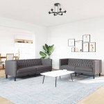 vidaXL Set canapele Chesterfield cu 2 locuri, gri, piele eco.