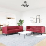 vidaXL Set canapele Chesterfield cu 2 locuri roșu vin piele eco.