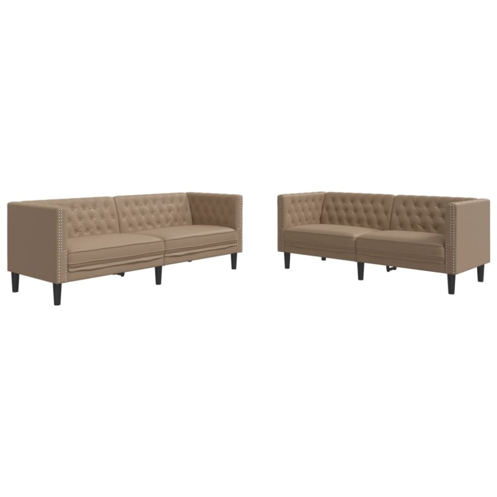 vidaXL Set canapele Chesterfield cu 2 locuri, cappuccino, piele eco.