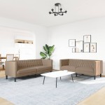 vidaXL Set canapele Chesterfield cu 2 locuri, cappuccino, piele eco.