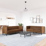 vidaXL Set canapele Chesterfield cu 2 locuri, maro piele întoarsă eco. vidaXL Set canapele Chesterfield cu 2 locuri, maro piele întoarsă eco.