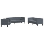 vidaXL Set canapele Chesterfield cu perne rulou, 3 piese, gri, catifea vidaXL Set canapele Chesterfield cu perne rulou, 3 piese, gri, catifea