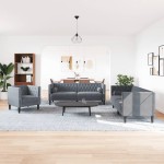 vidaXL Set canapele Chesterfield cu perne rulou, 3 piese, gri, catifea vidaXL Set canapele Chesterfield cu perne rulou, 3 piese, gri, catifea