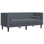 vidaXL Set canapele Chesterfield cu perne rulou, 3 piese, gri, catifea vidaXL Set canapele Chesterfield cu perne rulou, 3 piese, gri, catifea
