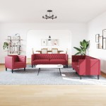 vidaXL Set canapele Chesterfield perne rulou 3 piese roșu vin catifea