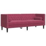 vidaXL Set canapele Chesterfield perne rulou 3 piese roșu vin catifea
