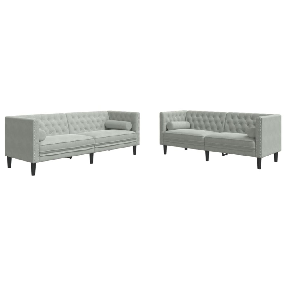 vidaXL Set canapele Chesterfield cu perne rulou, 2 piese, gri, catifea