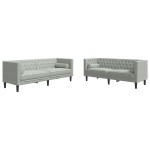 vidaXL Set canapele Chesterfield cu perne rulou, 2 piese, gri, catifea vidaXL Set canapele Chesterfield cu perne rulou, 2 piese, gri, catifea