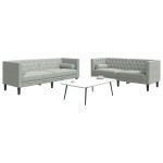 vidaXL Set canapele Chesterfield cu perne rulou, 2 piese, gri, catifea vidaXL Set canapele Chesterfield cu perne rulou, 2 piese, gri, catifea