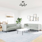 vidaXL Set canapele Chesterfield cu perne rulou, 2 piese, gri, catifea vidaXL Set canapele Chesterfield cu perne rulou, 2 piese, gri, catifea