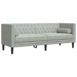 vidaXL Set canapele Chesterfield cu perne rulou, 2 piese, gri, catifea vidaXL Set canapele Chesterfield cu perne rulou, 2 piese, gri, catifea