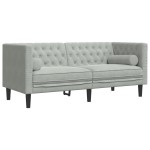 vidaXL Set canapele Chesterfield cu perne rulou, 2 piese, gri, catifea vidaXL Set canapele Chesterfield cu perne rulou, 2 piese, gri, catifea
