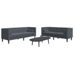 vidaXL Set canapele Chesterfield cu perne rulou, 2 piese, gri, catifea vidaXL Set canapele Chesterfield cu perne rulou, 2 piese, gri, catifea