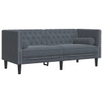 vidaXL Set canapele Chesterfield cu perne rulou, 2 piese, gri, catifea vidaXL Set canapele Chesterfield cu perne rulou, 2 piese, gri, catifea