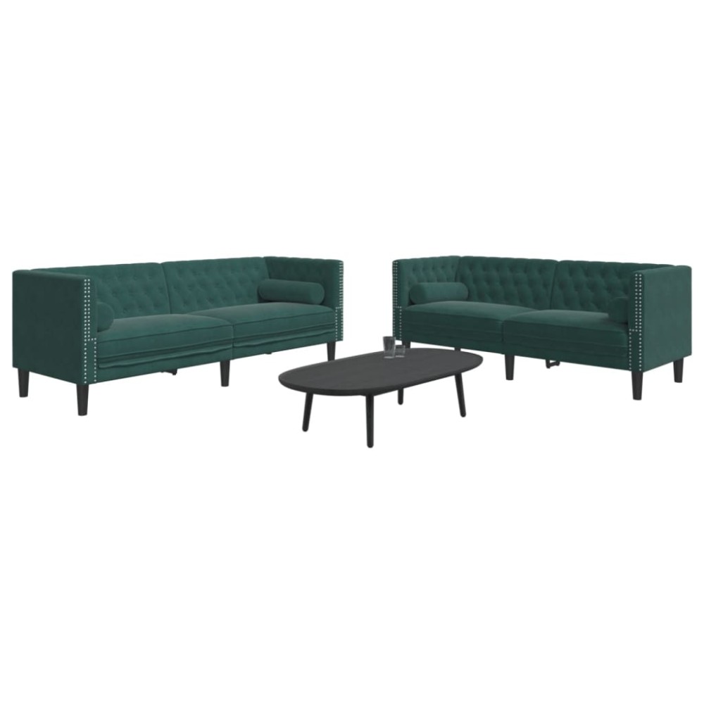 vidaXL Set canapele Chesterfield cu perne rulou 2 piese verde catifea