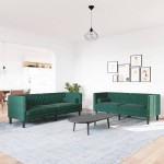 vidaXL Set canapele Chesterfield cu perne rulou 2 piese verde catifea vidaXL Set canapele Chesterfield cu perne rulou 2 piese verde catifea