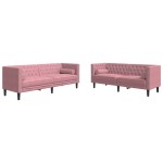vidaXL Set canapele Chesterfield cu perne rulou, 2 piese, roz, catifea