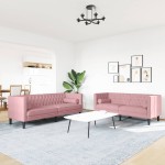 vidaXL Set canapele Chesterfield cu perne rulou, 2 piese, roz, catifea
