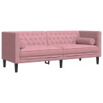 vidaXL Set canapele Chesterfield cu perne rulou, 2 piese, roz, catifea