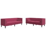 vidaXL Set canapele Chesterfield perne rulou 2 piese roșu vin catifea
