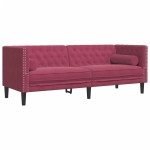 vidaXL Set canapele Chesterfield perne rulou 2 piese roșu vin catifea