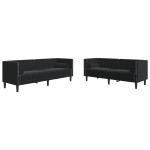 vidaXL Set canapele Chesterfield cu perne rulou 2 piese negru catifea vidaXL Set canapele Chesterfield cu perne rulou 2 piese negru catifea