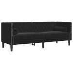 vidaXL Set canapele Chesterfield cu perne rulou 2 piese negru catifea vidaXL Set canapele Chesterfield cu perne rulou 2 piese negru catifea