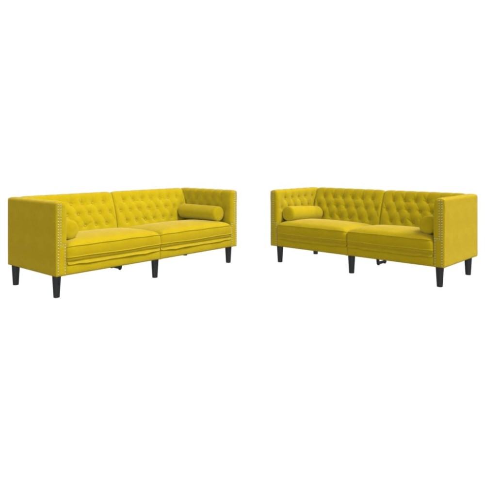 vidaXL Set canapele Chesterfield cu perne rulou 2 piese galben catifea