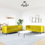 vidaXL Set canapele Chesterfield cu perne rulou 2 piese galben catifea