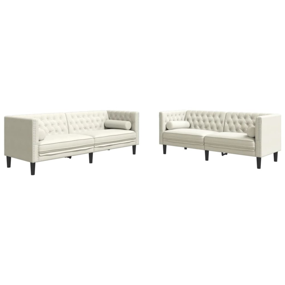vidaXL Set canapele Chesterfield cu perne rulou 2 piese, crem, catifea