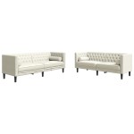 vidaXL Set canapele Chesterfield cu perne rulou 2 piese, crem, catifea vidaXL Set canapele Chesterfield cu perne rulou 2 piese, crem, catifea