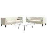 vidaXL Set canapele Chesterfield cu perne rulou 2 piese, crem, catifea vidaXL Set canapele Chesterfield cu perne rulou 2 piese, crem, catifea