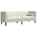 vidaXL Set canapele Chesterfield cu perne rulou 2 piese, crem, catifea vidaXL Set canapele Chesterfield cu perne rulou 2 piese, crem, catifea