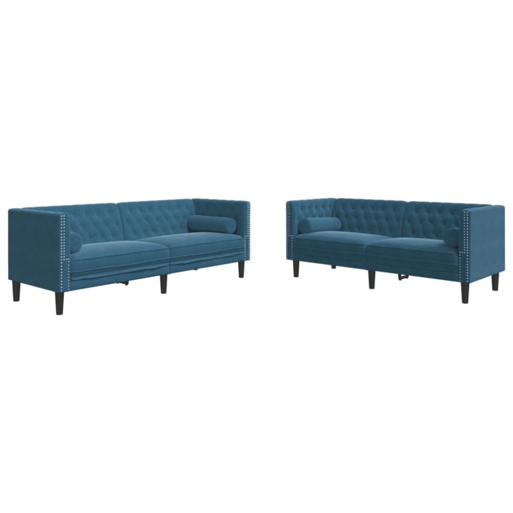 vidaXL Set canapele Chesterfield perne rulou 2 piese albastru catifea