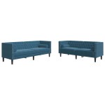 vidaXL Set canapele Chesterfield perne rulou 2 piese albastru catifea vidaXL Set canapele Chesterfield perne rulou 2 piese albastru catifea