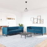 vidaXL Set canapele Chesterfield perne rulou 2 piese albastru catifea vidaXL Set canapele Chesterfield perne rulou 2 piese albastru catifea
