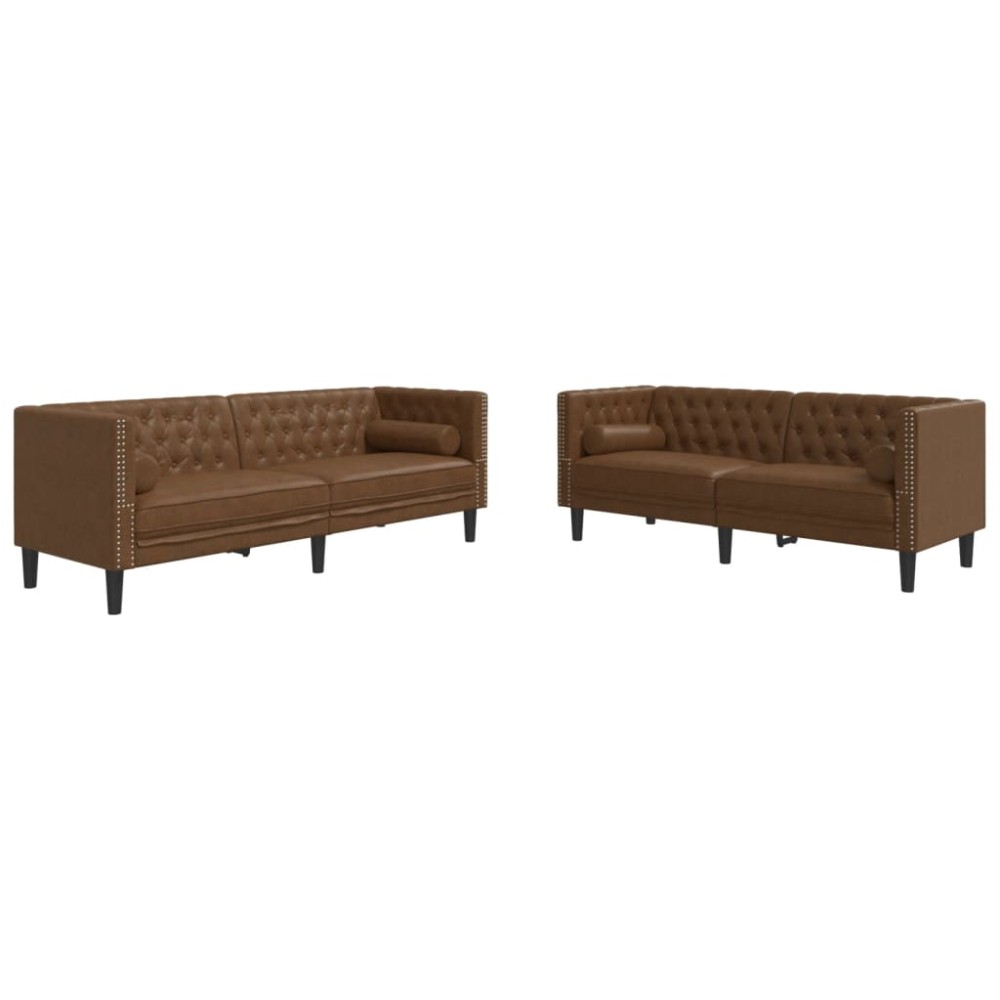 vidaXL Set canapele Chesterfield perne 2 piese maro piele întoarsă eco