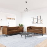 vidaXL Set canapele Chesterfield perne 2 piese maro piele întoarsă eco vidaXL Set canapele Chesterfield perne 2 piese maro piele întoarsă eco