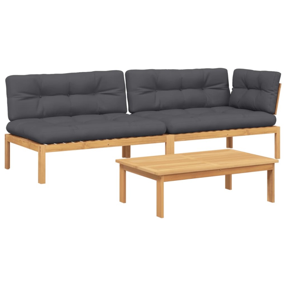 vidaXL Set canapele grădină cu perne din paleți, 3 piese, lemn acacia
