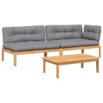 vidaXL Set canapele grădină cu perne din paleți, 3 piese, lemn acacia vidaXL Set canapele grădină cu perne din paleți, 3 piese, lemn acacia