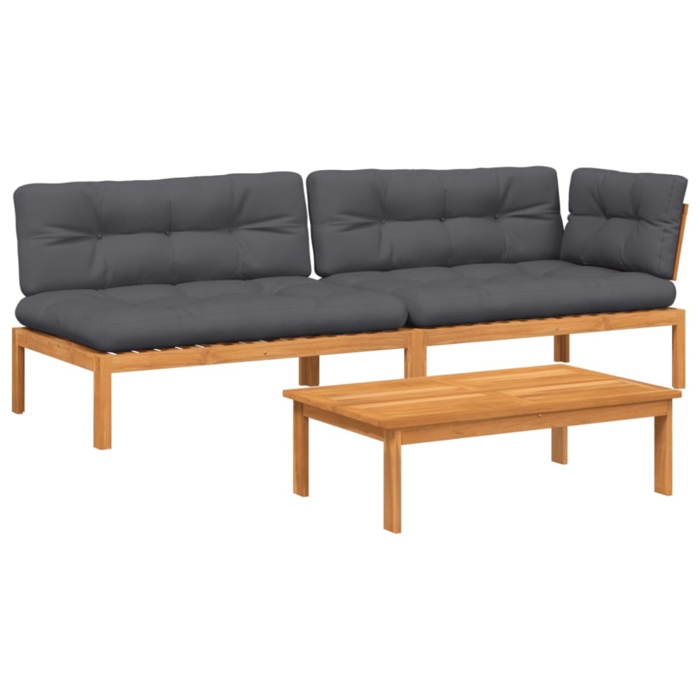 vidaXL Set canapele grădină cu perne din paleți, 3 piese, lemn acacia