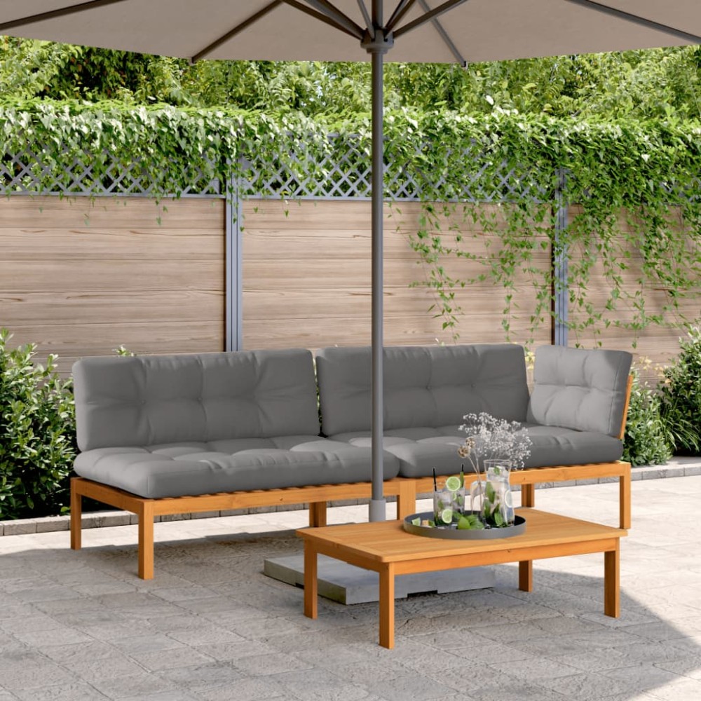 vidaXL Set canapele grădină cu perne din paleți, 3 piese, lemn acacia