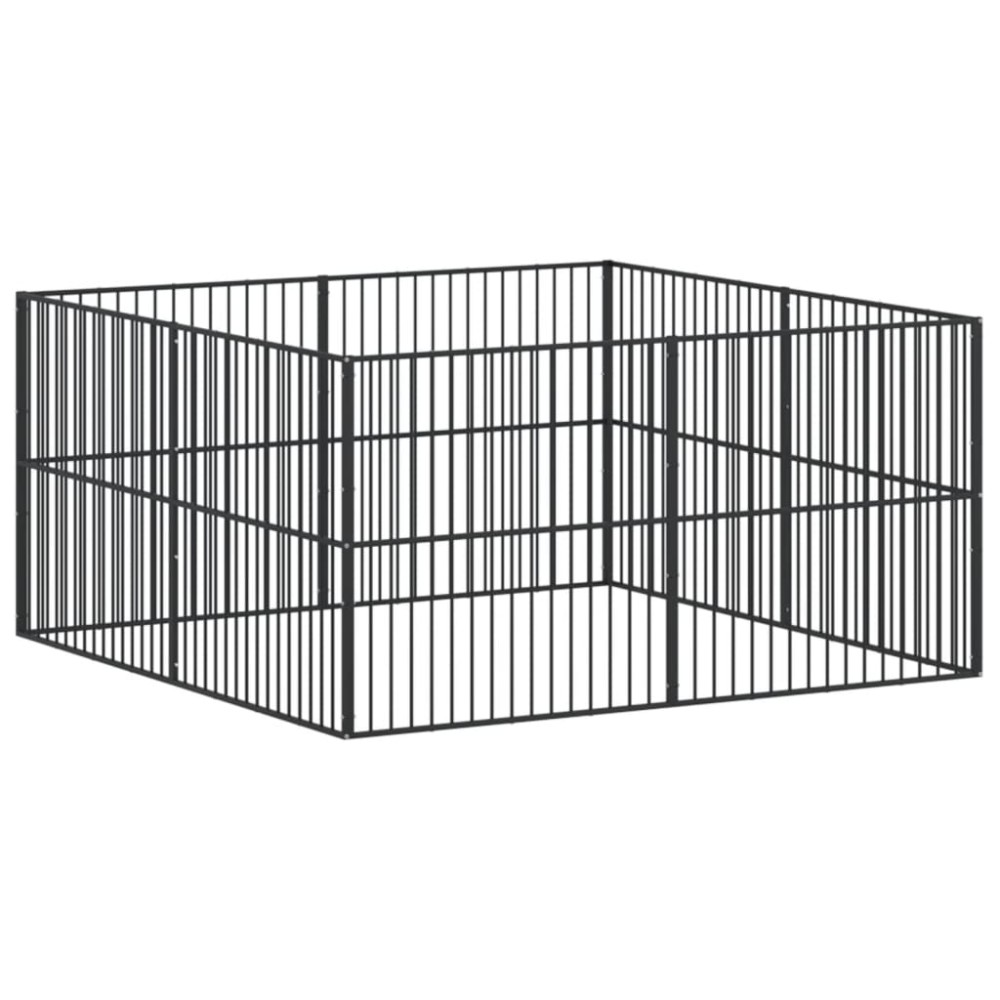 vidaXL Țarc pentru câini cu 8 panouri, negru, oțel galvanizat